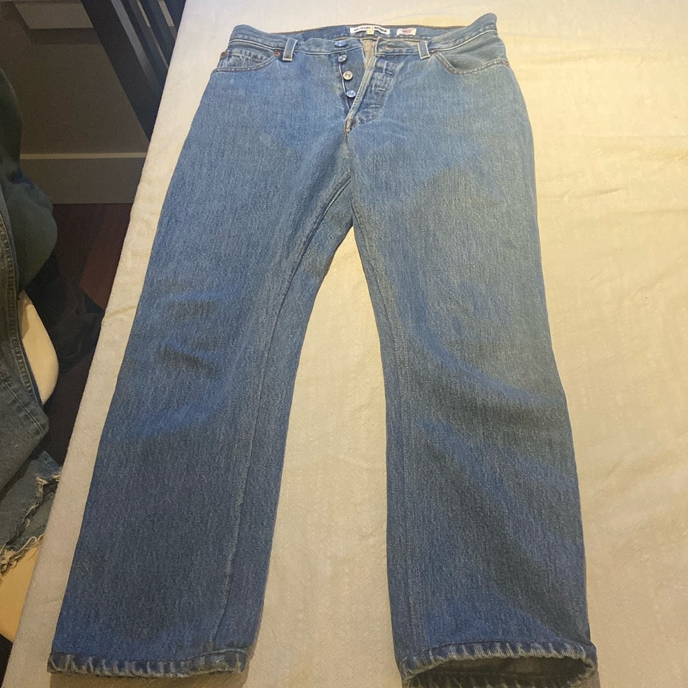 Levis redone button up blue jeans